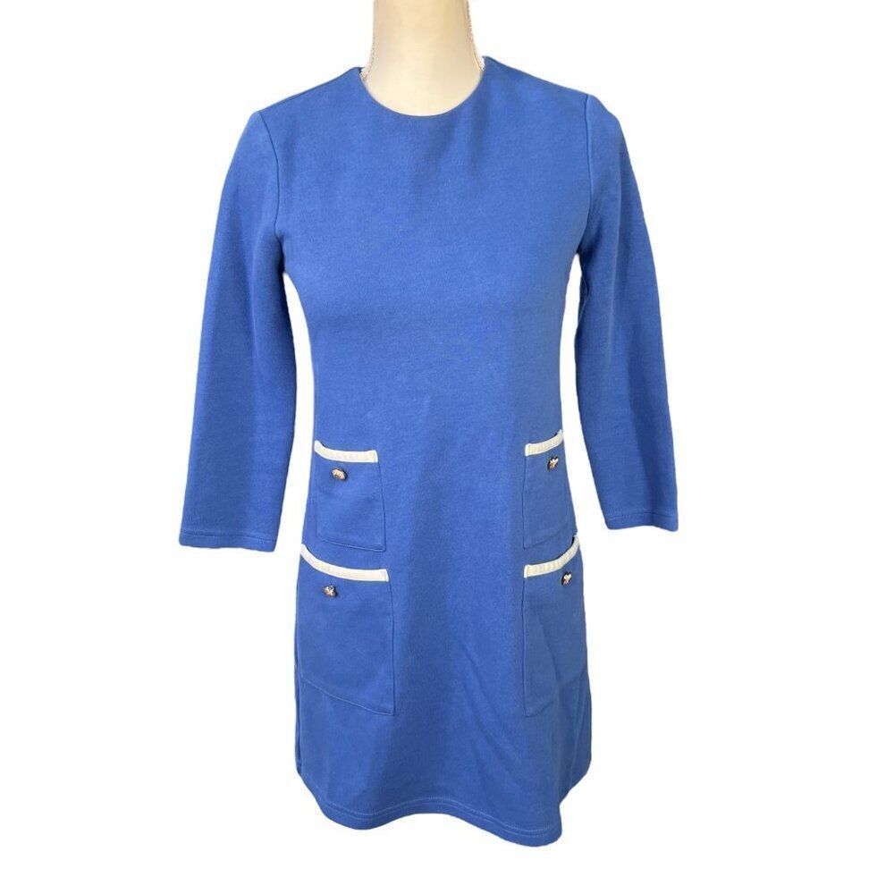 Tuckernuck Francoise Mod Mini Dress Gold Lion Buttons Bailene Blue Size XXS